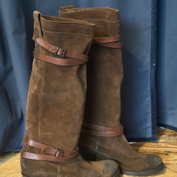 FRYE Oiled Brown Leather Jane Strappy Boots, size 8 EUC - Picture 7 of 15